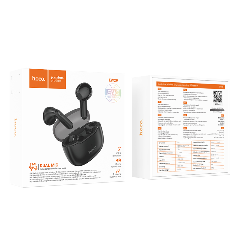 Hoco True Wireless ENC Noise Cancelling Headset with Charging Case EW29 - Black